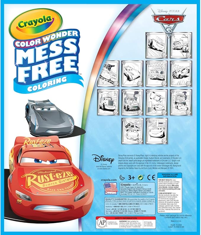 Crayola Color Wonder Cars 3, Mess Free Coloring, 12 Pages, 75-2450