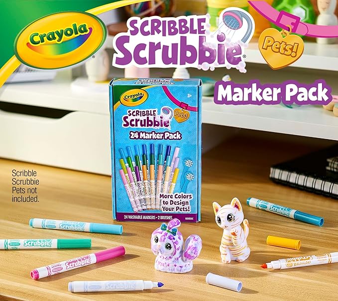 Crayola Scribble Scrubbie Pets Marker Set, 24 Washable Markers For Kids, Gifts For Girls & Boys [Amazon Exclusive]
