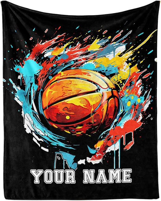 Custom Basketball Blanket - Soft Flannel Sports Basketball Blankets for Teens Adults Women Men Basketball Lovers - Warm Basketball Throw Blankets for All Season Lap, Chair, Sofa, Couch, Bed - 80"x60"
