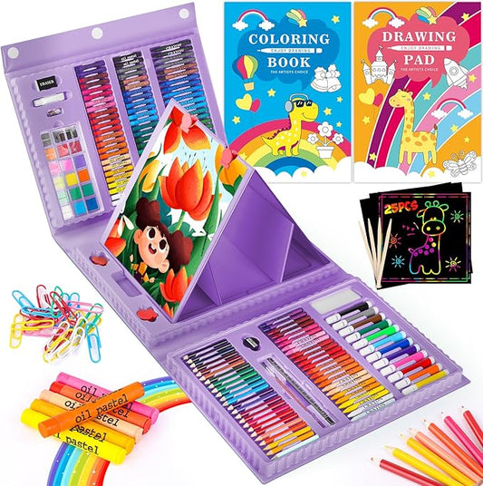 iBayam Art Kit, 251-Pack Art Supplies Drawing Kits, Arts and Crafts Gifts Box for Kids Teen Girls Boys, Art Set Case with Trifold Easel, Scratch Paper, Sketch Pad, Coloring Book, Crayons, Pencils