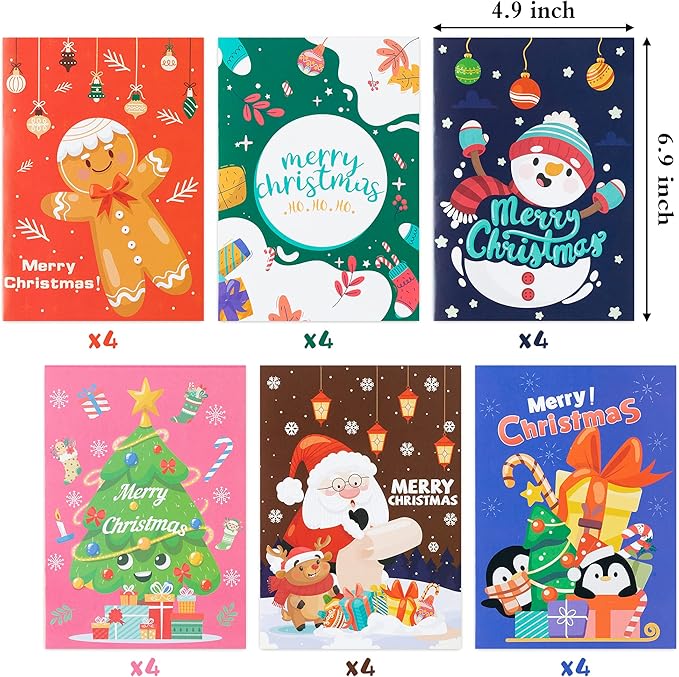 MALLMALL6 24Pcs Christmas Coloring Books Including Santa Claus Elk Ginger Man Mistletoe Elf Sleigh Merry Christmas Birthday Party Favors Gifts Xmas Home School Activity Supplies for Kids Boys Girls