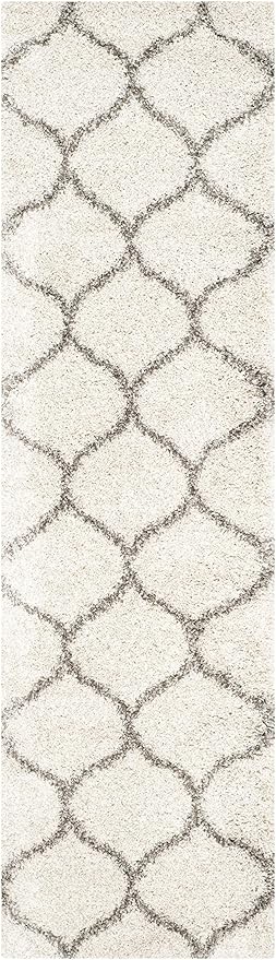 SAFAVIEH Hudson Shag Collection Runner Rug - 2'3" x 10', Ivory & Grey, Moroccan Trellis Design, Non-Shedding & Easy Care, 2-inch Thick Ideal for High Traffic Areas in Living Room, Bedroom (SGH280A)