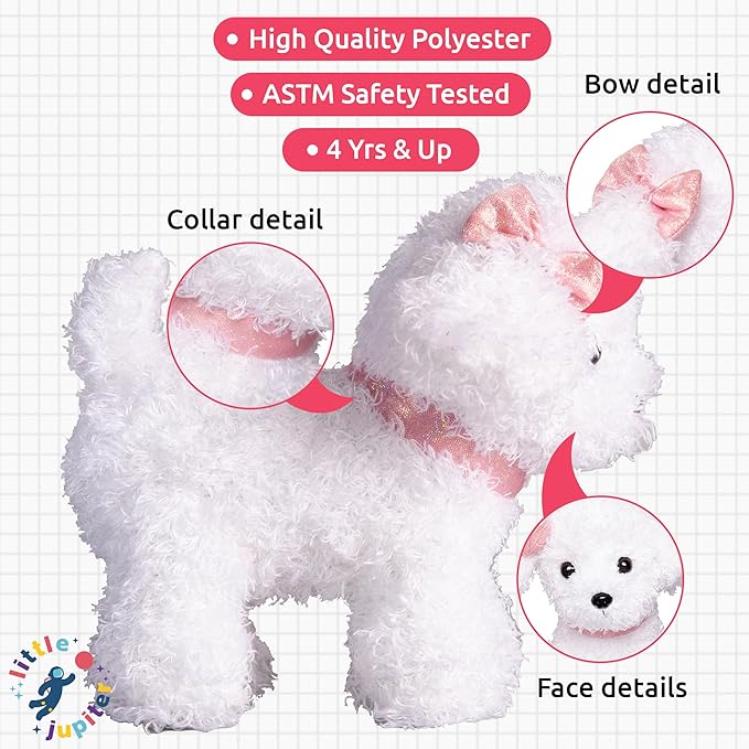 Little Jupiter Pet Plush Set with Purse w/ Reversible Sequins & Charm - Stuffed Animal Toy for Kids Ages 4 - 5 - 6 - 7 - Stuffed Animal Purse - Stuffed Animals for Girls - (White Labradoodle)