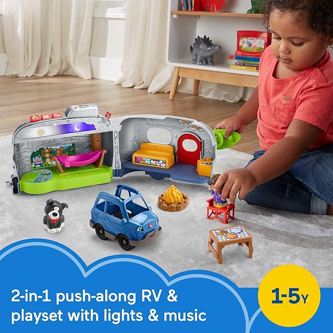 Fisher-Price Little People Toddler Toy Light-Up Learning Camper Playset with Smart Stages for Pretend Play Kids Ages 1+ Years