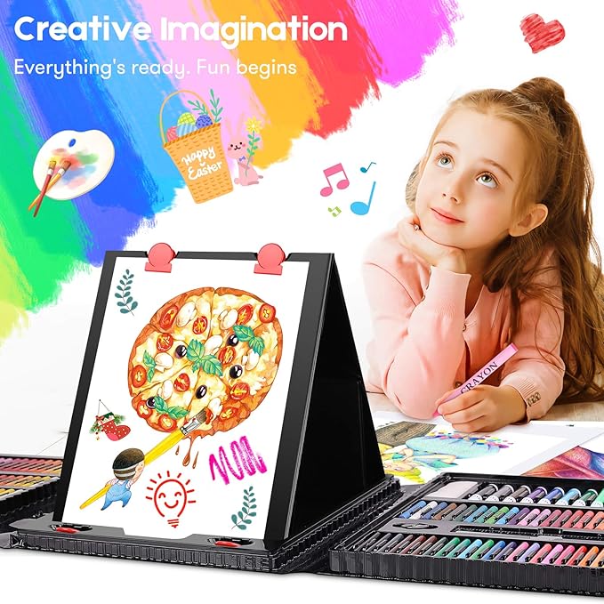 iBayam Art Kit, 251-Pack Art Supplies Drawing Kits, Arts and Crafts Gifts Box for Kids Teen Girls Boys, Art Set Case with Trifold Easel, Scratch Paper, Sketch Pad, Coloring Book, Crayons, Pencils