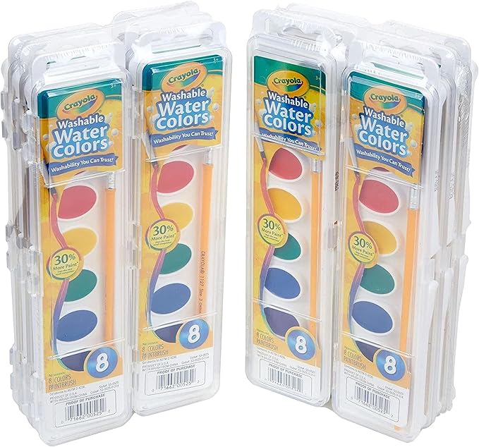 Crayola Washable Watercolor Paint Sets for Kids (12ct), Classroom Arts & Crafts, Bulk Classroom Paint for Kids, 8 Colors, 3+