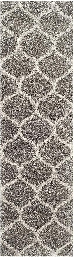 SAFAVIEH Hudson Shag Collection Runner Rug - 2'3" x 16', Grey & Ivory, Moroccan Trellis Design, Non-Shedding & Easy Care, 2-inch Thick Ideal for High Traffic Areas in Living Room, Bedroom (SGH280B)