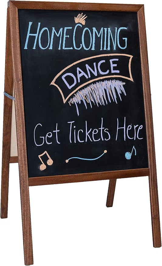 Crestline Products Marquee Easel (2 Black Chalkboards), Stained Hardwood Sidewalk Easel - 42" H x 24" W