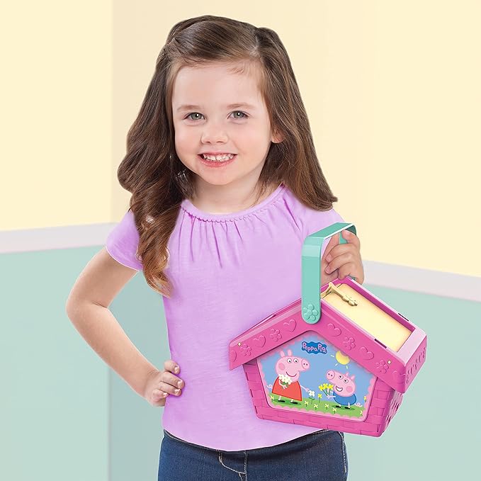 Just Play Peppa Pig Let's Have a Picnic Set, Travel Toy with Handle Includes 4 Settings and Play Food, 15-Pieces, Kids Toys for Ages 3 Up