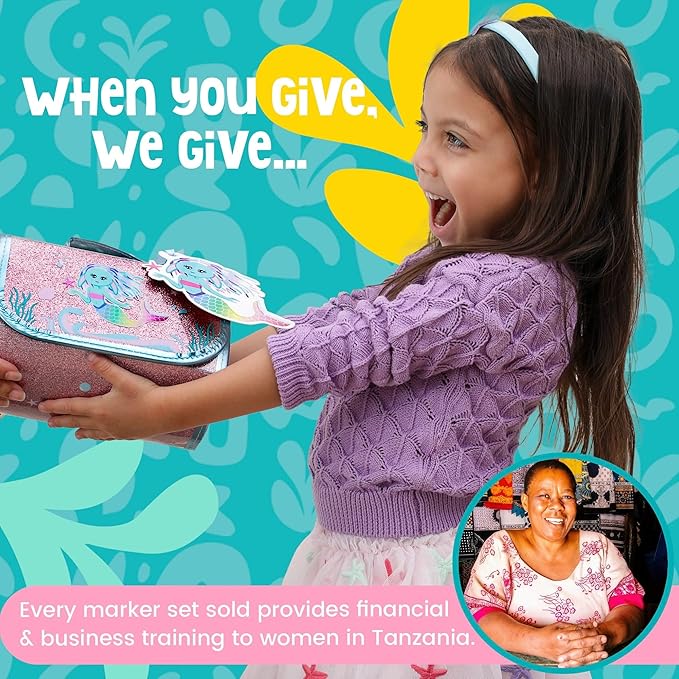 Scented Markers For Kids - Art Kits for Kids 6-9 - Mermaid Gifts For Girls - Coloring Kit Includes Smelly Markers, Dot Markers, Sparkly Mermaid Pencil Case - Mermaid Toys & Art Set For Girls Ages 8-12