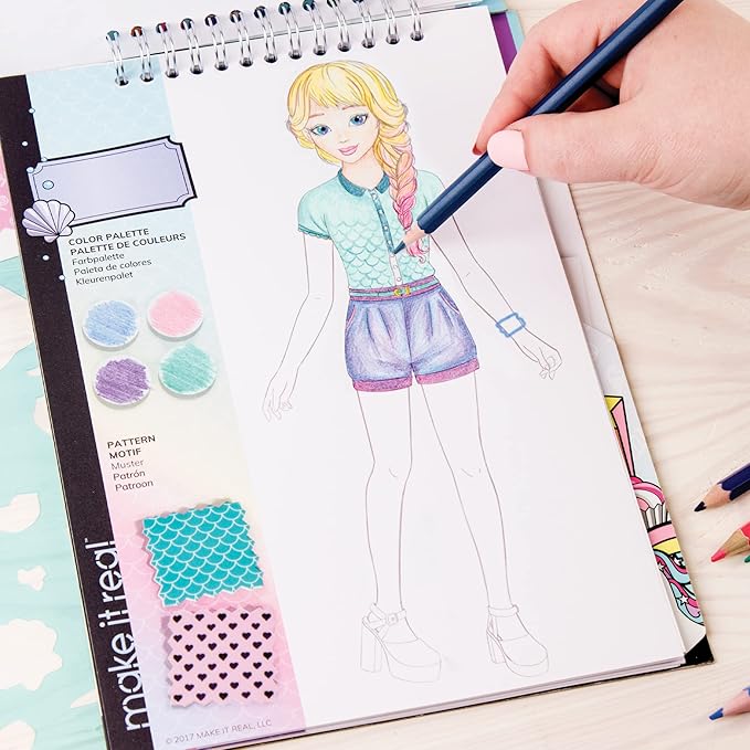 Make It Real Fashion Design Sketchbook for Girls - Pastel Pop Kit with 105 Stickers, Stencils, Design Guide - Pastel & Rainbow-Themed Fashion, Creative Gift Kids Ages 6+, Develops Real-World Skills