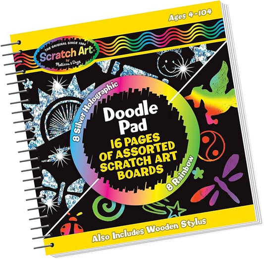 Melissa & Doug Scratch Art Doodle Pad With 16 Scratch-Art Boards and Wooden Stylus - FSC Certified