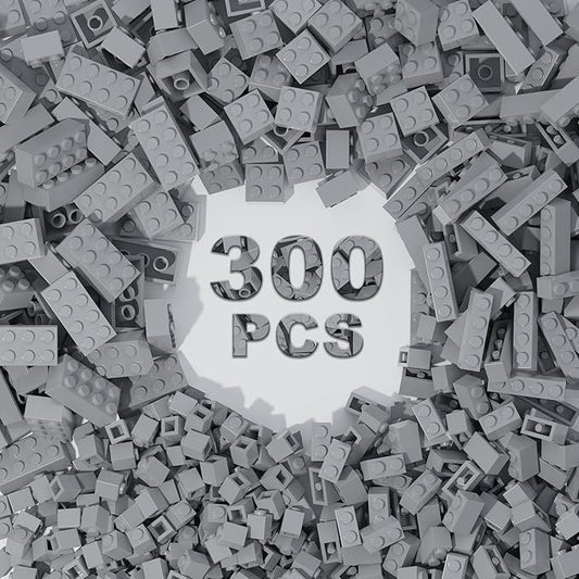 300 Pcs Classic Building Bricks, Light Gray Bulk Bricks,Compatible with Major Brands Parts and Pieces, Creative Building Block Toys for Boys Girls Ages 6 7 8 9 10 Year Old