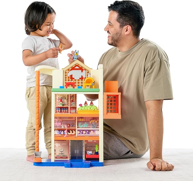 Bluey Hammerbarn Shopping Playset, 4 Level, 22" Tall Playset with Working Lift and Trolley Return, Including Lights and 45+ Sounds