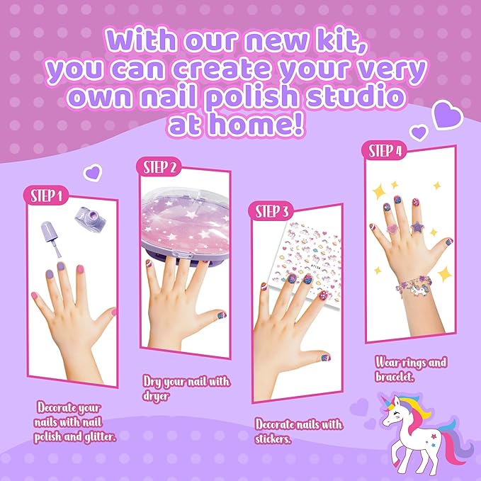 Kids Nail Polish Set for Girls with Dryer, Nail Polish Set, Kids Makeup Sets for Girls 6-12, Children Nail Polish Kit, Non-Toxic Peel able 15 Kit Valentine's Day gift