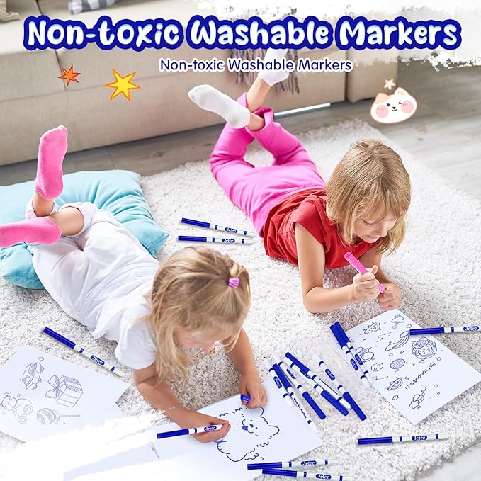 Janlaugh 48 Pcs Line Washable Markers Bulk Blue Fine Tip Markers Set Coloring Markers for Kids Thin Washable Markers Blue Tips Markers for Art School Supplies, Back to School Supplies, Ages 6+