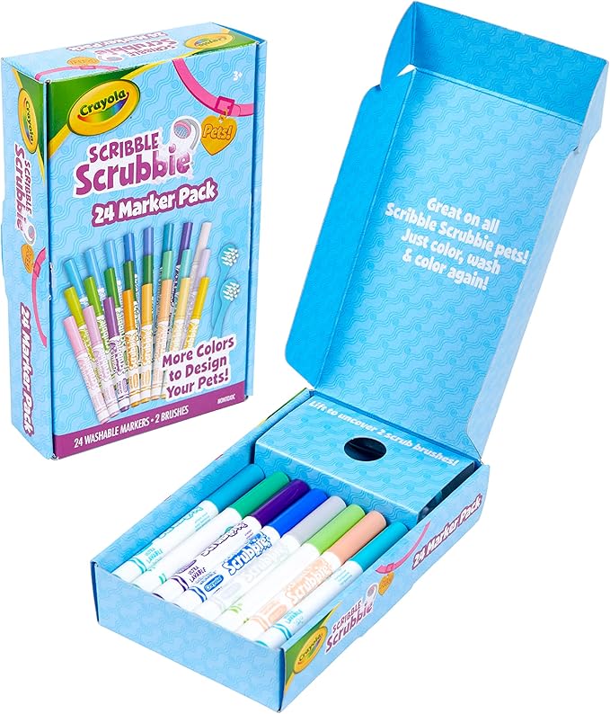 Crayola Scribble Scrubbie Pets Marker Set, 24 Washable Markers For Kids, Gifts For Girls & Boys [Amazon Exclusive]