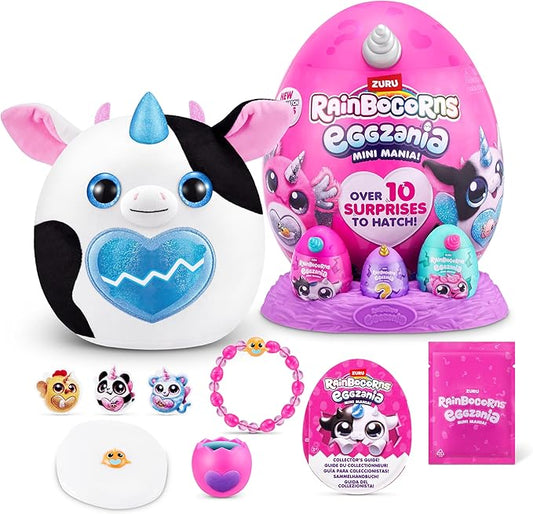 Rainbocorns Eggzania Mini Mania Cow Plush Surprise Unboxing with Animal Soft Toy, Idea for Girls with Imaginary Play by ZURU