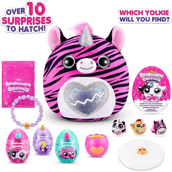 Rainbocorns Eggzania Mini Mania Zebra Plush Surprise Unboxing with Animal Soft Toy, Idea for Girls with Imaginary Play by ZURU