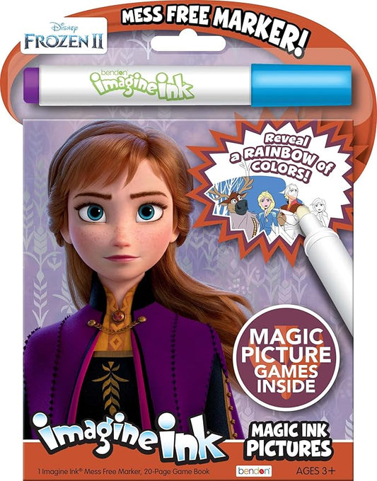 Disney Frozen 2 Anna and Elsa 20 Page Imagine Ink Magic Pictures and 1 Mess-Free Marker 45811 Bendon