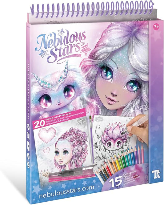 Nebulous Stars Watercoloring Book Set Featuring Estrelia – 20 Unique Illustrations, 15 Watercolor Pencils, Refillable Brush, and Artistic Tools for Kids Ages 7+