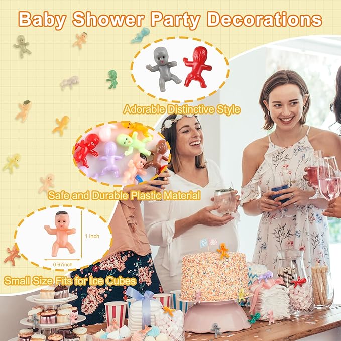 Mini Babies, 120pcs Tiny Plastic Babies Figurines Small Baby King Cake Babies for Baby Shower, Ice Cube My Water Broke Games, Party Decorations, Multi-Colored