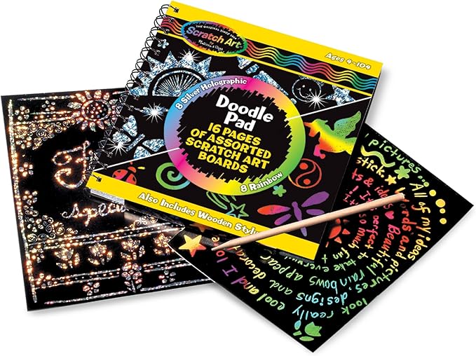 Melissa & Doug Scratch Art Doodle Pad With 16 Scratch-Art Boards and Wooden Stylus - FSC Certified