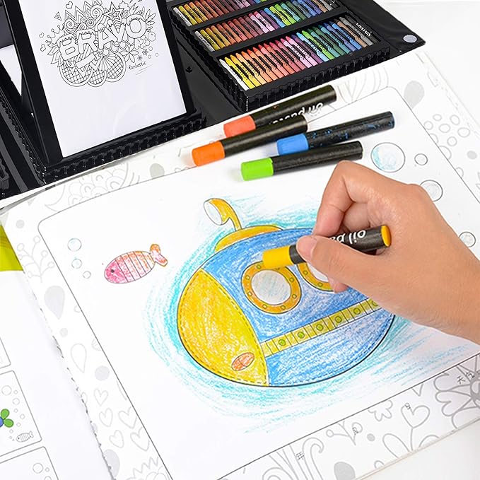 KIDDYCOLOR 211pcs Kids Art Supplies, Portable Painting & Drawing Art Kit for Kids with Oil Pastels, Crayons, Colored Pencils, Markers, Double Sided Trifold Easel Art Set for Girls Boys Teens 3-12