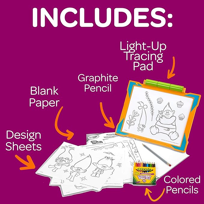Crayola Trolls Light Up Tracing Pad, Tracing Light Box for Kids, Sketching & Drawing Kit, Trolls Toys for Girls & Boys, Ages 6+