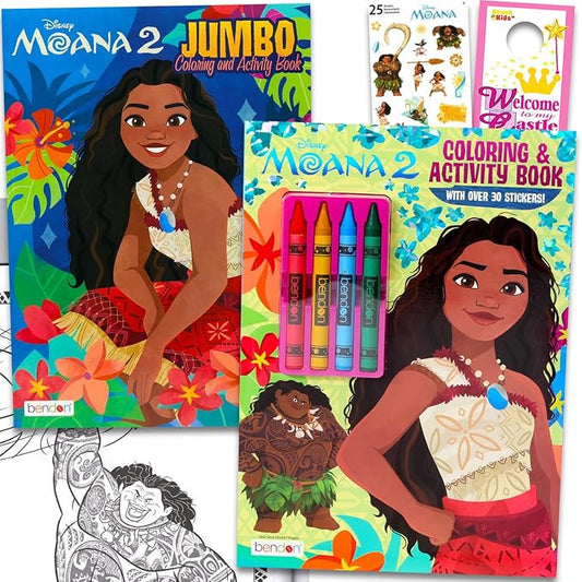 Disney Moana 2 Coloring Book Set - Bundle with 2 Moana Coloring Books, Crayons, Stickers for Girls | Moana 2 Activity Book Set