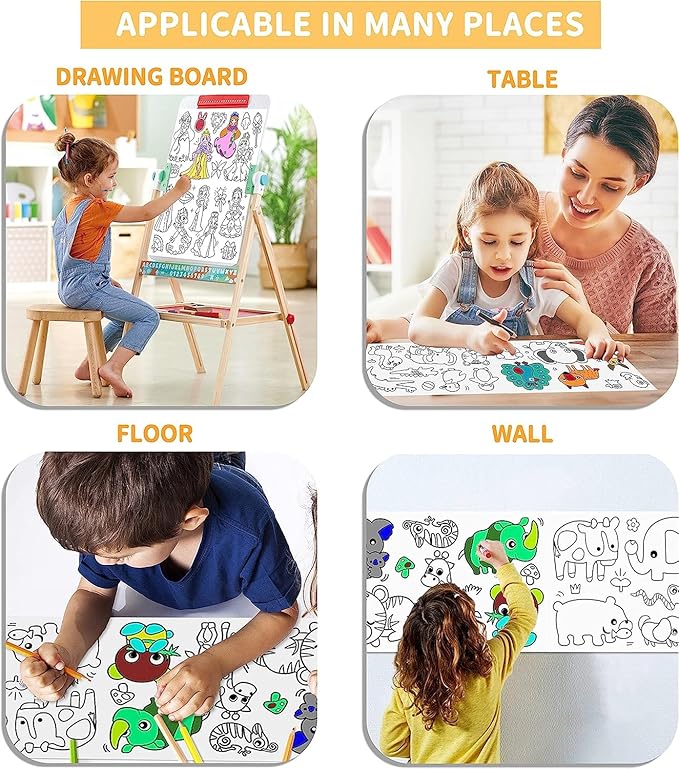 Large Size Coloring Paper Roll for Kids, Toddler Drawing Paper Roll,DIY Sticky Wall Painting Color Filling Paper,Creative Early Educational Toys for Toddlers 120 * 15 Inch (Princess)