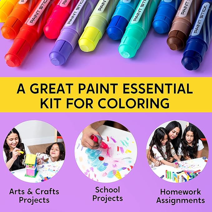 JOYIN 36 Colors Assorted Washable Tempera Paint Sticks, Quick Drying and No Mess Paint Sticks for Arts and Crafts Project, Art Easter Gifts for your Kids and Artists