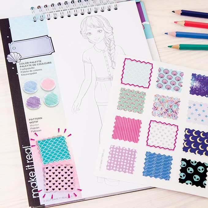 Make It Real Fashion Design Sketchbook for Girls - Pastel Pop Kit with 105 Stickers, Stencils, Design Guide - Pastel & Rainbow-Themed Fashion, Creative Gift Kids Ages 6+, Develops Real-World Skills
