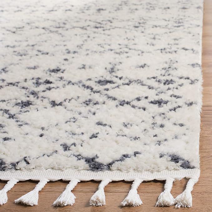 SAFAVIEH Berber Fringe Shag Collection 2'2" x 6' Cream / Dark Grey BFG516A Moroccan Non-Shedding Living Room Bedroom Dining Room Entryway Plush 1.2-inch Thick Runner Rug