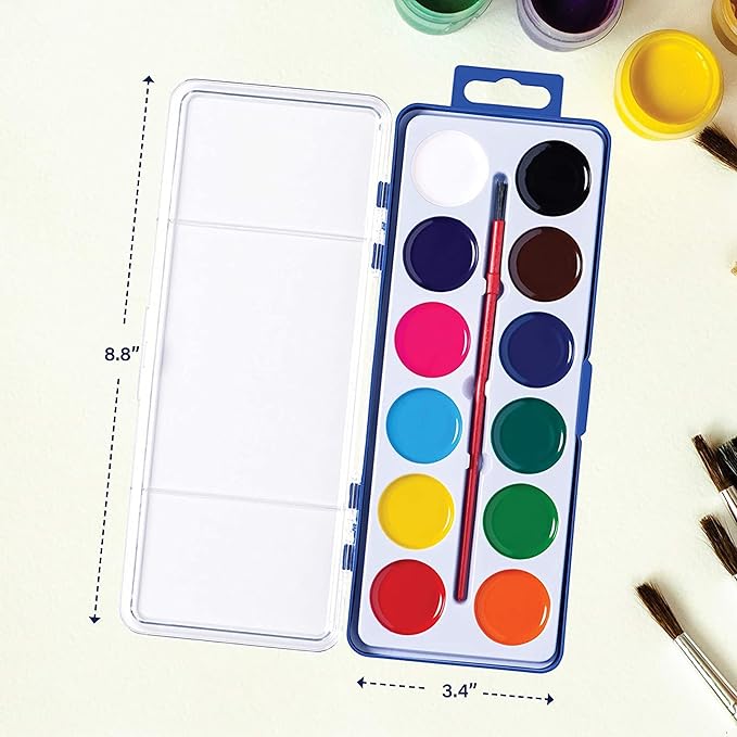 Pack of 36 Watercolor Paint Set - Watercolor Palette with 12 Washable Colors, Paintbrushes - Watercolors Paint Set Ideal for Preschool Classroom, Art School Supplies or Kids Party Favors