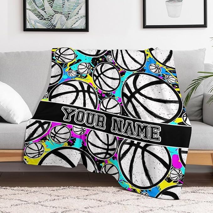 Custom Basketball Blanket - Soft Flannel Sports Basketball Blankets for Girls Boys Kids Basketball Lovers - Warm Basketball Throw Blankets for All Season Lap, Chair, Sofa - 50"x40"