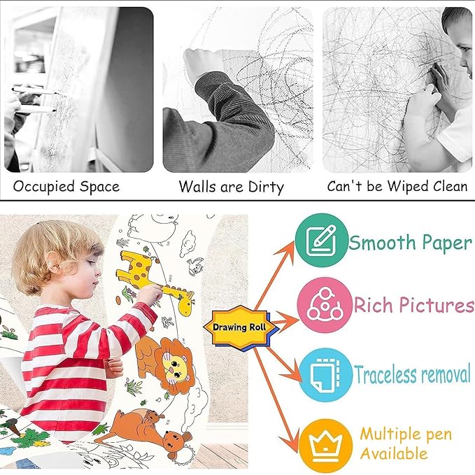 Large Size Coloring Paper Roll for Kids, Toddler Drawing Paper Roll,DIY Sticky Wall Painting Color Filling Paper,Creative Early Educational Toys for Toddlers 120 * 15 Inch (Princess)