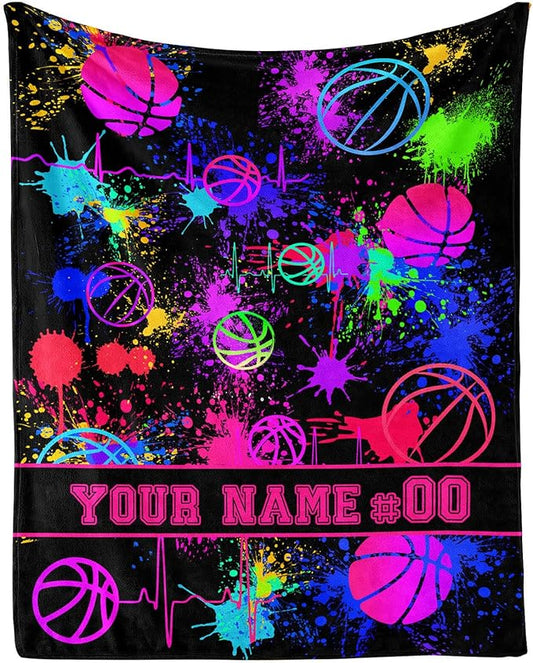 Custom Basketball Blanket - Soft Flannel Sports Blankets for Teens Adults Women Men Lovers - Warm Throw Blankets for All Season Lap, Chair, Sofa, Couch, Bed - 80"x60"