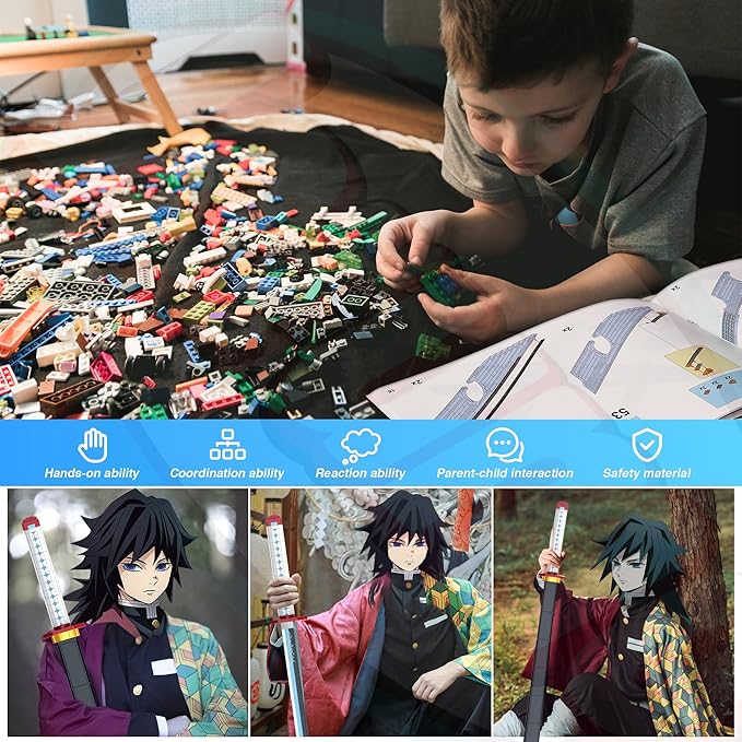 Jorumo Demon Slayer Swords Building Sets for Adults and Kids, 39in Tomioka Giyuu Sword Building Block with Scabbard and Stand, Anime Sword Building Toy Katana Demon Slayer Gift, 768 Pcs
