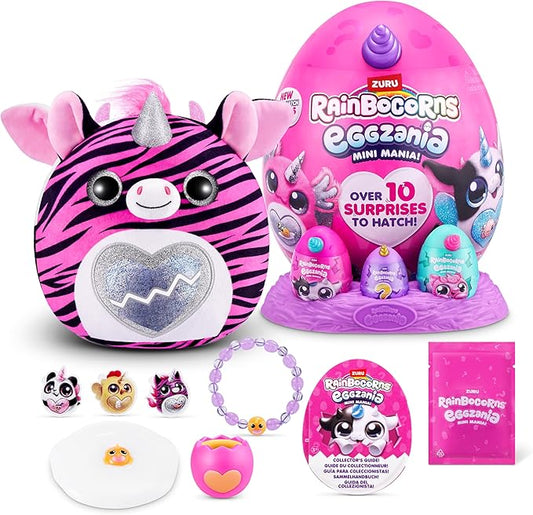 Rainbocorns Eggzania Mini Mania Zebra Plush Surprise Unboxing with Animal Soft Toy, Idea for Girls with Imaginary Play by ZURU