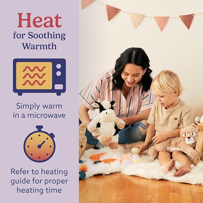 warmies Microwavable & Weighted Stuffed Animals, Black & White Cow - Heated Stuffed Animal Plushie for Warmth & Comfort - Cute Soft Plush Toys for Boys, Girls, Babies & Toddlers