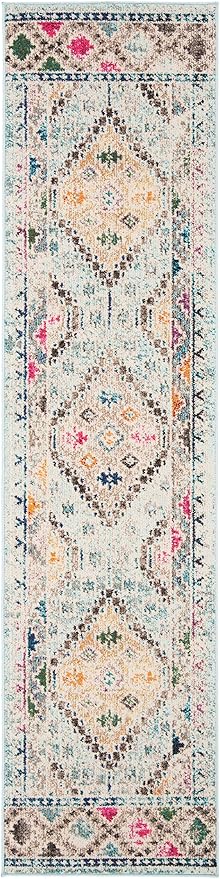 SAFAVIEH Madison Collection Runner Rug - 2'2" x 10', Blue & Yellow, Boho Diamond Distressed Design, Non-Shedding & Easy Care, Ideal for High Traffic Areas in Living Room, Bedroom (MAD418K)