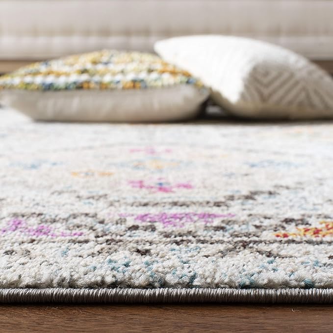 SAFAVIEH Madison Collection Runner Rug - 2'2" x 14', Grey & Yellow, Boho Diamond Distressed Design, Non-Shedding & Easy Care, Ideal for High Traffic Areas in Living Room, Bedroom (MAD418F)
