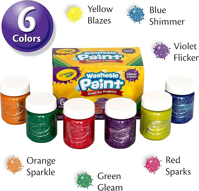 Crayola Washable Kids Paint, 10 Neon Paint Colors, 2 Oz Bottles, Gift