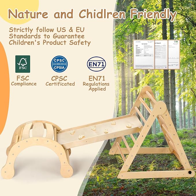 Dripex Pikler Triangle Set, Sturdy Climbing Toys for Toddlers 1-3 Inside, Large Indoor Playground Jungle Gym Playset with Slide & Arch Rocker, Premium Early Learning Toddler Climbing Toys Indoor