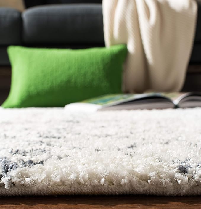 SAFAVIEH Berber Fringe Shag Collection 2'2" x 12' Cream / Dark Grey BFG516A Moroccan Non-Shedding Living Room Bedroom Dining Room Entryway Plush 1.2-inch Thick Runner Rug