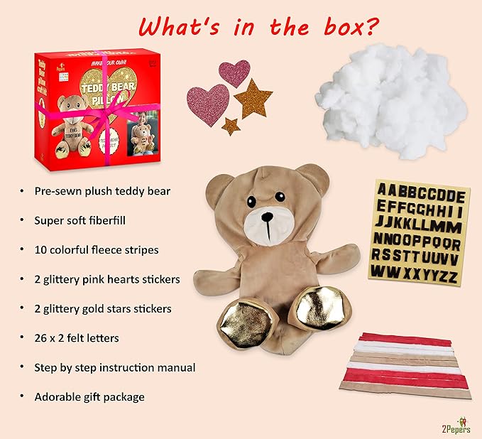 Make Your Own Teddy Bear Plush Pillow Gifts for Girls, DIY Kids Crafts 3 4 5 6 7 Years Old, Best Girls Toys Gifts for Kids, Arts and Crafts for Girls