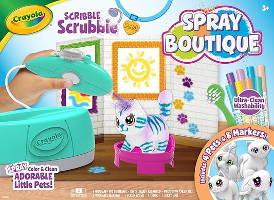 Crayola Scribble Scrubbie Pets Spray Boutique, Airbrush Art Set for Kids, Toddler Animal Toys, Gifts for Girls & Boys, 3+