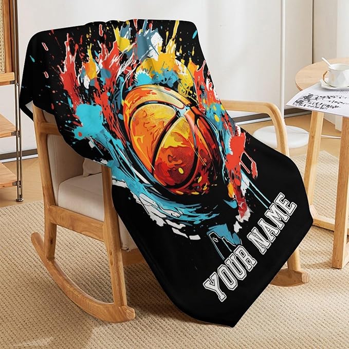 Custom Basketball Blanket - Soft Flannel Sports Basketball Blankets for Girls Boys Kids Pet Basketball Lovers - Warm Basketball Throw Blankets for All Season Sofa Lap, Chair - 40"x30"