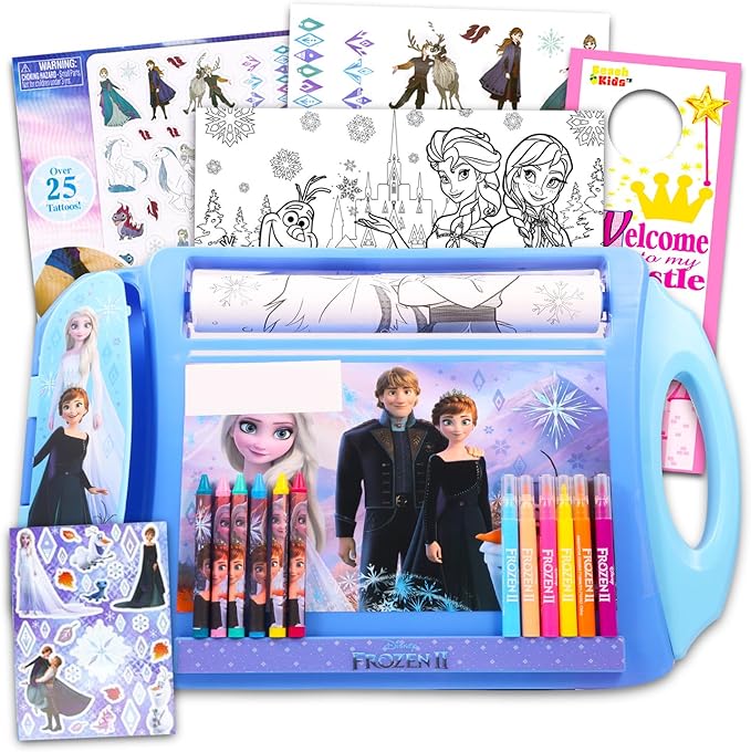 Disney Frozen Art Desk Set - Bundle with Frozen Lap Desk with Coloring Pages, Coloring Utensils, Stickers, Tattoos, and More Frozen Coloring Books for Kids